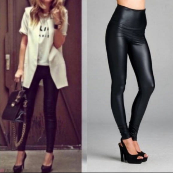 NEW HIGH WAISTED VEGAN  LEGGINGS!  S M L ! - Picture 2 of 4